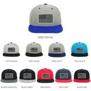 Youth Kid's Grey American Flag Patch Flat Bill Snapback 2-Tone Cap - FREESHIP