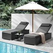 Livsip 2X Sun Lounge Set Outdoor Furniture Wicker Day Bed Garden Patio Setting Black