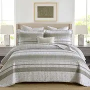 Quilts Queen Size,Grey White Snowflake Striped Quilt Bedspread Set,Cotton