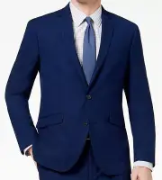 $271 Kenneth Cole Men's Blue Basketweave Slim-Fit Sport Suit Jacket Size 42S