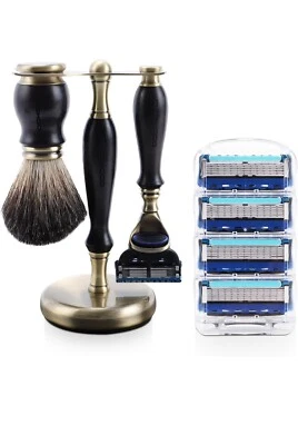Ebony Wood Fusion cartridge Razor Men Shaving Set Badger Brush Stand Gift Holida