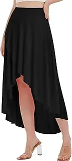 [EXARUS] Womens High Low Flowy Maxi Skirt with Shorts Asymmetrical Skorts Elastic High Waisted Ruffle Casual Dance