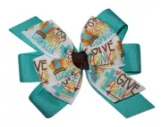 WD2U Little Miss Thankful Teal Cross Thanksgiving Hair Bow French Clip Barrette
