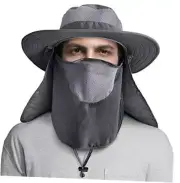 UPF 50+ Sun Protection Cap Wide Brim Fishing Hat with Face & Neck Flap