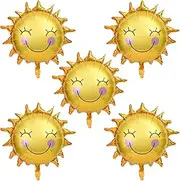 HAIOPS Sun Flower Foil Balloons Smiley Sunshine Sun Aluminum Balloon Birthday Wedding Decoration 26 Inch, 5 Pcs