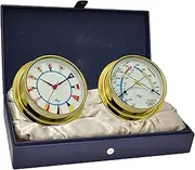 MASTER-MARINER American Voyager Collection, Nautical Cabin Gift Set, 5.75" Diameter Clock and Comfort Meter Instruments, Gold Finish, Ivory Signal Flag dial
