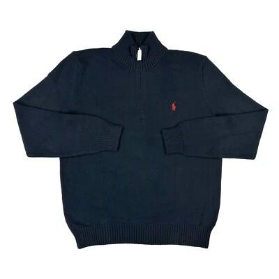 Polo Ralph Lauren Pullover 1/2 Zip Mockneck Sweater - Black (Red pony) - Size: L