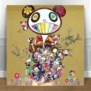 TAKASHI MURAKAMI PANDA BEARS CANVAS PRINT 24x24" JAPANESE POP ART Gold