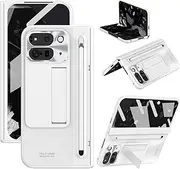 [Jarttarn] Case Compatible with Google Pixel 9 Pro Fold 5G 2024 Case with Stylus, [Built-in Screen Protector] Ultra Slim Anti-Scratch Full Body Protective Phone Cover with Bracket (White)