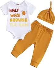[Lesimsam] Baby Boy Half Birthday Outfit Half Way Around The Sun Romper Pants Hat 3 Piece Set 1/2 Birthday Cake Smash Outfit