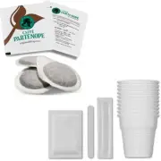100 Partenope Espresso Pods + Kit Small Glasses, Spoons, Sugar