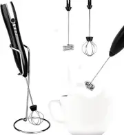 NEW Milk Frothier Handheld Foam Maker with 2 Heads Rechargeable 3 Speeds Black