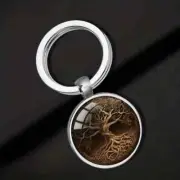 Key Ring-Gnarly Tree of Life - silver-tone - under convex glass-approx. 1" dia.