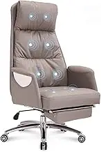 KJLY Office Chair, Boss Chair, Ergonomic Chair, Head Layer Cowhide, Massage and Retractible Footrest, One-Piece armrest