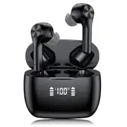 T9 Bluetooth 5.0 Wireless TWS 3D Stereo Sports In-Ear Headphones with Smart Touch Digital Display - Black