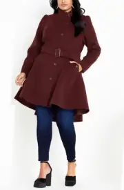 CITY CHIC Hazel Coat in Oxblood Plus Size Medium/18 NWT [RRP $229.95]
