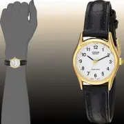 Casio LTP-1094Q-7B1 Ladies Analog Watch Leather Band White and Gold Leather New