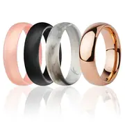 Silicone Wedding Twin 6mm Ring Set - Rose by ROQ for Women - 4 x 5 mm Ring