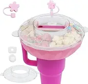 LINZOM Stanley 40oz Cup Accessories Set Snack Container with Straw Cover for Gym Travel Outdoor Use Leakproof Reusable Pink Design (2-in-1 Combo)