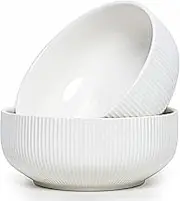 QIXIAOTOUQI Large Salad Bowl, 2 Packs Serving Bowls,8 inch 60 oz Large Serving Ceramic Bowl Set for Entertaining, Side Dishes, Pho, Pasta, Dinner Parties, Kitchen Decor, Microwave & Dishwasher Safe