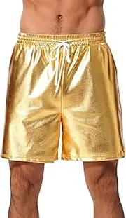 [ABAFIP] Men's Shiny Metallic Shorts Drawstring Sparkly Dance Hot Pants Disco Rave Party Outfit with Pockets