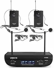 Dual Wireless Bodypack Microphone Systems 2x UHF Headset/Lapel Mics Stage packs for Wireless In Ear monitoring Vonyx WM82