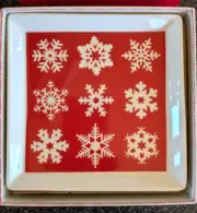 CHRISTMAS 4 Crate & Barrel Square Snowflake Appetizer/Dessert Plates New in Box