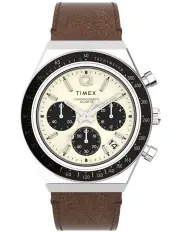 [Timex] Q Diver Inspired Chrono Sst Case Leather Strap in Silver Tone