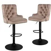 [ALFORDSON] 2X Velvet Bar Stool Gas Lift, Adjustable Kitchen Barstools with Wraparound Backrest, Swivel Counter Dining Chairs in 95-115cm Seat Height, Home Bar Dining Room Furniture, Bella Brown