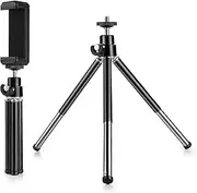 Mini Tripod for Phone and Webcam, Metal Extendable Stand with Phone Holder, Black