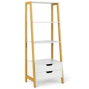 Costway Ladder Bookshelf Display Rack Drawer Bookcase White