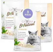 Cat&Rina Tofu Cat Litter, 5.5L Vegetable Clumping Cat Litter, Up to 30 Days of Use, Disposal in Organic or Toilet, Odour Resistant Sand, Classic Fragrance, Pack of 3
