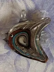 Vintage Lampwork Murano Purple Blue Swirl Pattern Kissing Fish Pendant Rare New