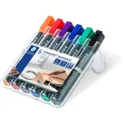 STAEDTLER 350 LUMOCOLOR PERMANENT MARKER Chisel Tip Assorted Wallet of 6