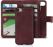 Cavor for iPhone 7/8 Case,for iPhone SE 2020/ iPhone SE 2022 Case [4.7 inch] PU Leather Folio Flip Cover Kickstand 2 in 1 Detachable Wallet Magnetic Case Zipper Coin Pocket 6 Card Slots-Wine Red