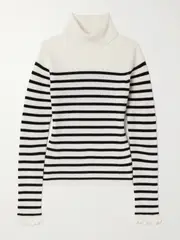 [Ulla Johnson] Ulla Johnson - Annika Ribbed Striped Cashmere Turtleneck Sweater - White - medium medium White