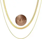 [VAMA] 14K Golden Herringbone Round Snake Neck Chain Western Necklace Chains for Women Girls, 18-22 Inches, Metal, No Gemstone