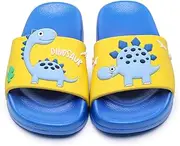[NIDDISLIP] Toddler Little Kids Dinosaur Beach/Pool/Shower Slides/Anti-Skid Home Bath Slippers/Cute Summer Outdoor Shoes for Girls and Boys, Blue, 7-8 Toddler