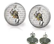 Alice In Wonderland White Rabbit on Book Page Earrings Handmade Photo Jewelry