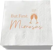 But First Mimosas Cocktail Napkins Rose Gold Foil and White Party Disposable Paper Napkins for Engagement Wedding Baby Shower Birthday Bar Reception Beverage Napkins