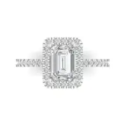 14K White Gold Halo Anniversary Ring, 1.86 ct Emerald Cut Simulated Diamond