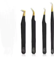 HADIZ Set of 4 Diamond Grip Eyelash Extensions Tweezers Japanese Stainless St...