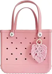 QTMY Boho Hand-woven Leaves Tassel Charms for Bogg Bag Accessories Rubber Beach Bag, Boho Purse Charms,63, Cotton, No Gemstone