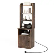 Giantex Nightstand Bedside End Side Table Bookshelf w/Charging Station Storage Shelves Bedroom Brown