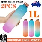 2PCS Water Bottle Motivational Drink Flask With Time Markings BPA Free Sport 1L