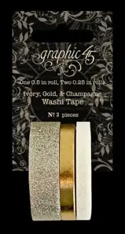 Graphic45 GLITTER & GLOSS WASHI TAPE SET - IVORY/GOLD/CHAMPAGNE scrapbooking