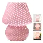 Mushroom Lamp Glass Table Bedside Lamps Striped Night Light Home Decor Pink