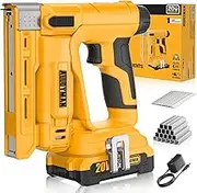 Alloyman 3/8''Crown Stapler, 18 Gauge 2 in 1 Cordless Brad Nailer/Electric Stapler with 2.0AH Battery & Charger, Nail Gun Battery Powered with 2,000PCS Staples and Nails for Upholstery & Family DIY
