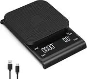 AMIR Digital Coffee Scale with Timer, 3kg/0.1g High Precision Drip Espresso Scale, Rechargeable Precision Kitchen Scale with Auto Tare, Kitchen Food Scale with Large HD LED Screen, Black