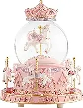 Musical Carousel Horse Snow Globe Gift, Rotating Clockwork Light Christmas Snowglobe Music Box (Color: C)